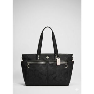 Women's Coach Black Signature Canvas Tote Bag One Size